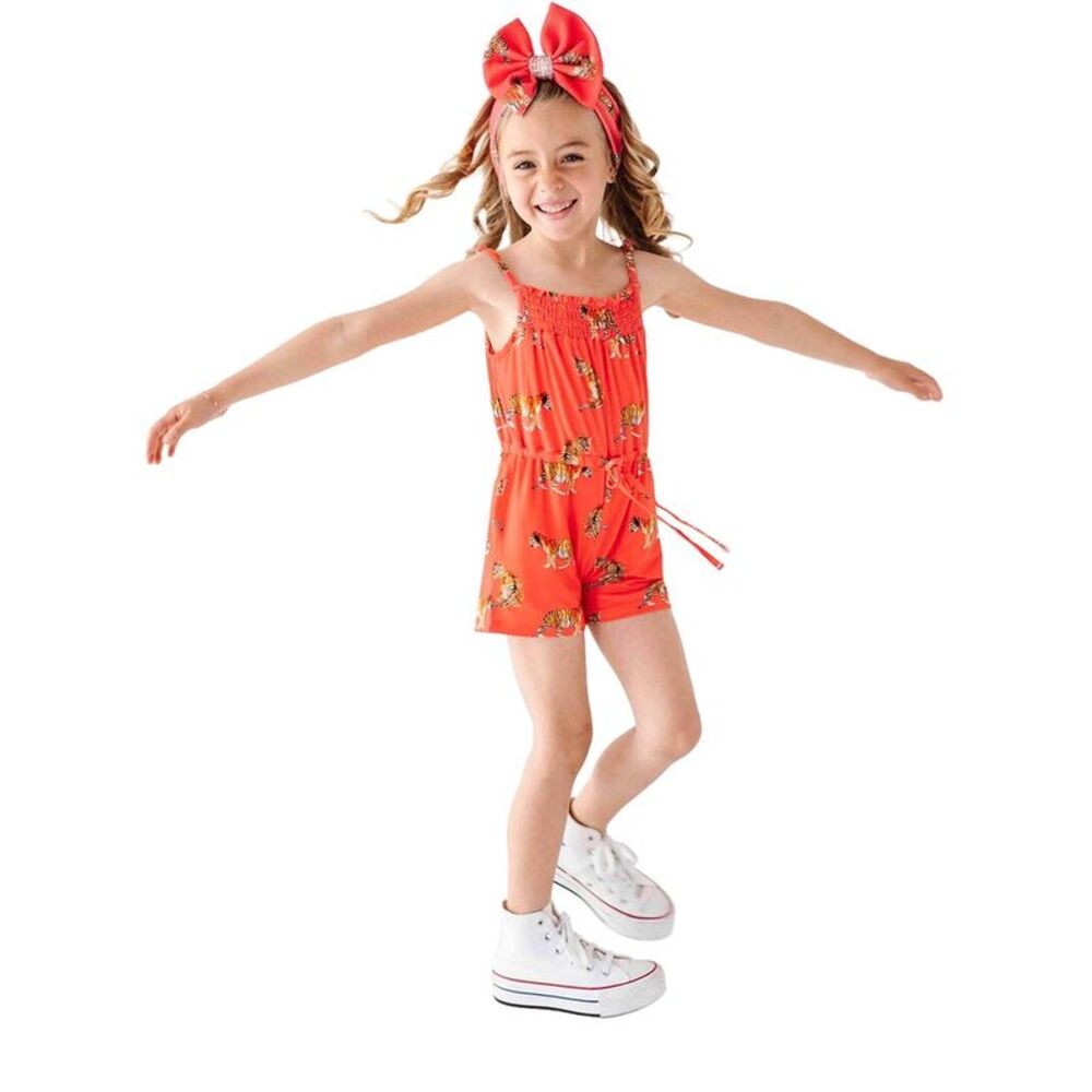Bums & Roses Girls  Go Get 'Em Tiger Girls Short Romper, Multicolor
